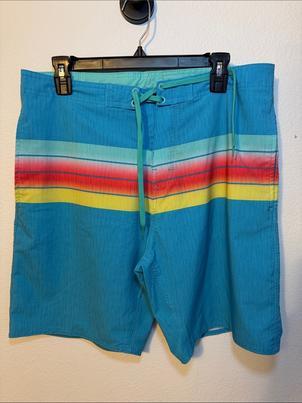 burnside Turquoise Board Shorts with Multicolor Stripe Size 32